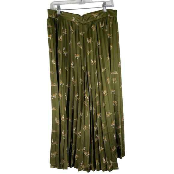 Zara Olive Green Tiger Print Pleated Satin Maxi Skirt Women's Size XL - Picture 3 of 9